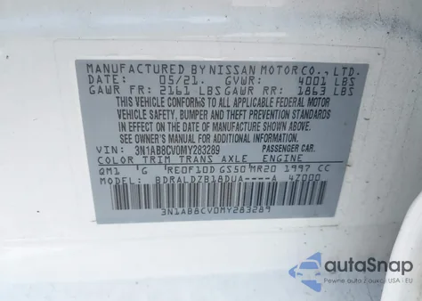 2021 Nissan Sentra Sv Xtronic Cvt from USA, damaged, VIN 3N1AB8CV0MY283289